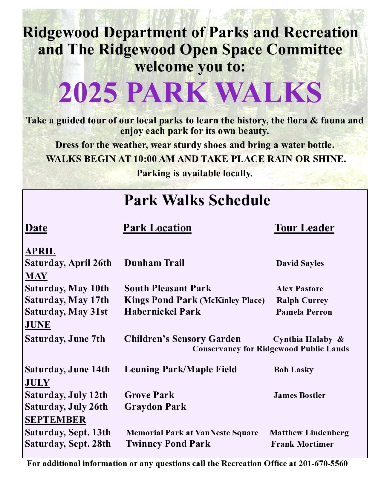 Park Tour 2025 Schedule